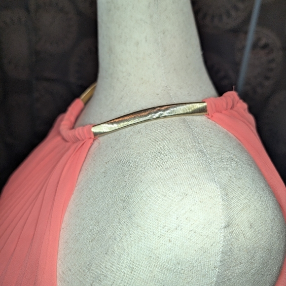 Pleated Coral Halter Maxi Dress - Picture 4 of 6